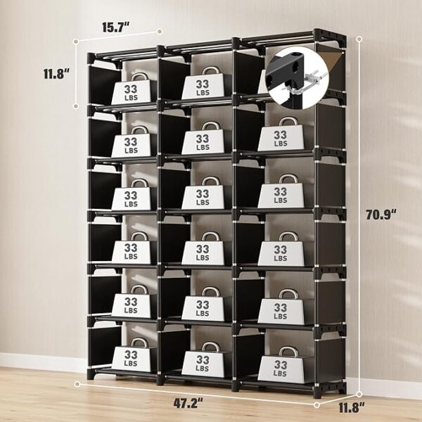 Book Shelf, 18 Cube Storage Organizer, DIY Tall Bookcases for Bedroom, Office, Living Room, Closet, 11.81" D x 47.21" W x 70.91" H, Black 4