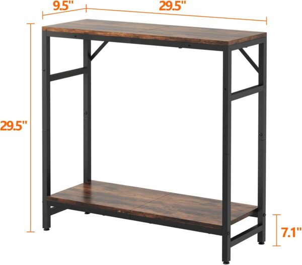 Narrow Console Table, Small Entryway Table with 2 Support Bar, 2 Tier Sofa Table, 29.5" Thin Couch Table, Display Table, Side Table for Living Room, Hallway, Bedroom, Rustic Brown 4
