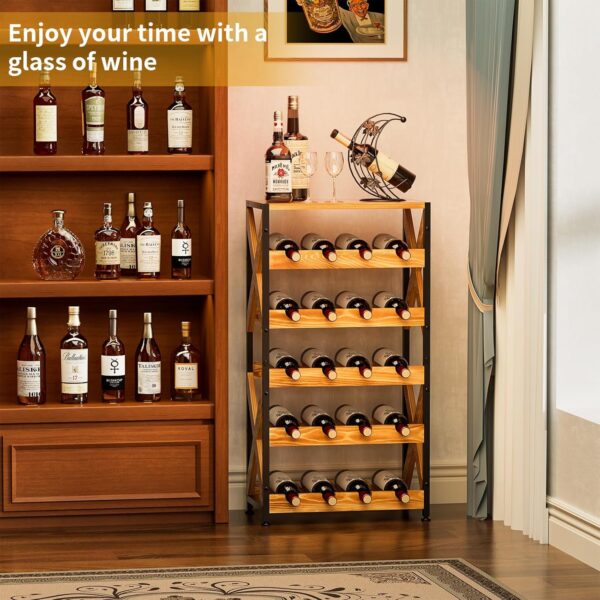 20 Bottle Wine Rack Freestanding Floor with Wood Top,Wobble-Free 5 Tier Wine Display Storage Stand Shelf,Stackable Modular Wine Bottle Holder Rack for Kitchen,Cellar,Living Room 4