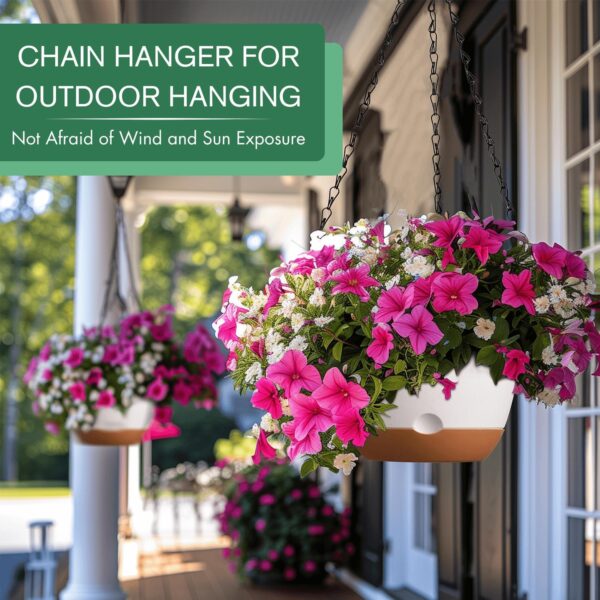 Set of 2-10 Inch Hanging Planters for Indoor Plants with Self-Watering Includes Hanging Pots for Plants, Outdoor Hanging Plant Pot with Drainage, and 2 Types of Hanging Baskets Hangers (White, 10inch) 4