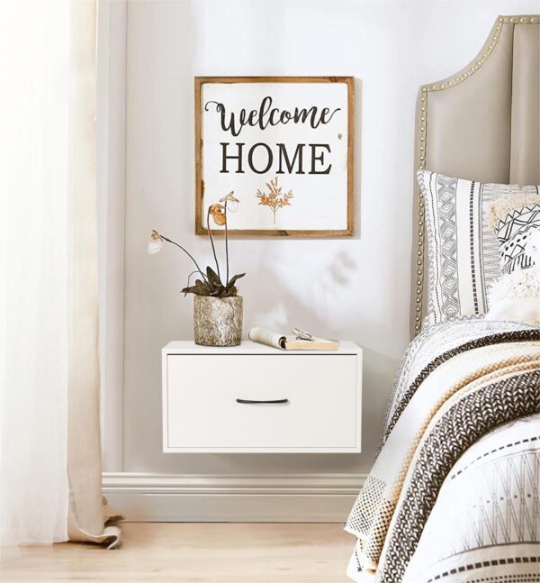 Floating Nightstand Shelf with Drawer, Bedside Shelf Wall Mounted Nightstand, White Bed Side Table/Night Stand with Drawer, Small Wall Shelves for Bedroom Modern Decor 4