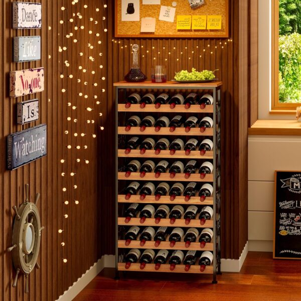 48 Bottles Wine Rack Freestanding Floor with Wood Top, 8 Tier Wine Bottle Holder, Wine Storage for Kitchen Pantry, Tall Wine Bar Stand Shelf Display 25.2''L X 10.7''W X 47.2''H 4