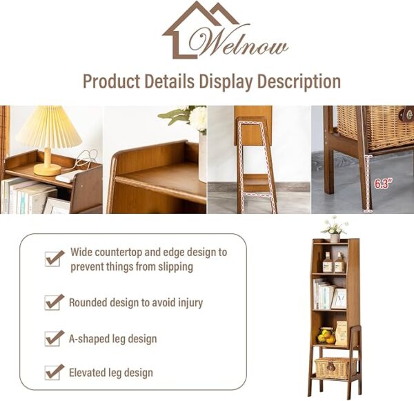 Modern End Table, Natural Bamboo Nightstand with 3 Tier Storage, Open Shelf Side Table for Bedroom, Living Room, Walnut, Large 3