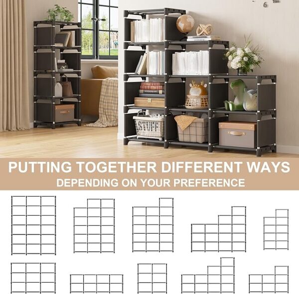 Book Shelf, 18 Cube Storage Organizer, DIY Tall Bookcases for Bedroom, Office, Living Room, Closet, 11.81" D x 47.21" W x 70.91" H, Black 3
