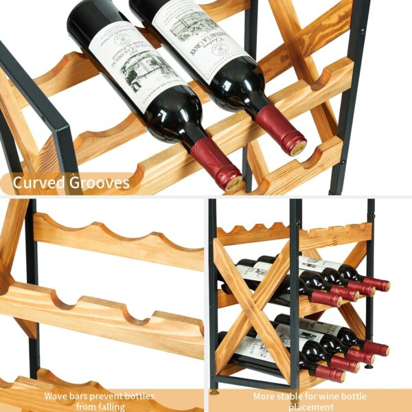20 Bottle Wine Rack Freestanding Floor with Wood Top,Wobble-Free 5 Tier Wine Display Storage Stand Shelf,Stackable Modular Wine Bottle Holder Rack for Kitchen,Cellar,Living Room 3