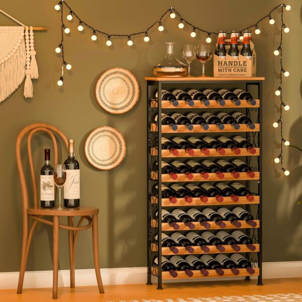 48 Bottles Wine Rack Freestanding Floor with Wood Top, 8 Tier Wine Bottle Holder, Wine Storage for Kitchen Pantry, Tall Wine Bar Stand Shelf Display 25.2''L X 10.7''W X 47.2''H 3