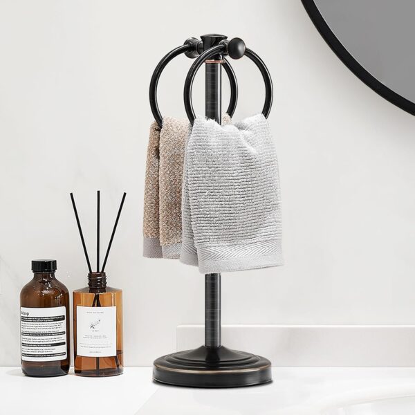 17 Inch Oil Rubbed Bronze Stainless Steel Free Standing Towel Rack Bar, Double Stand Towel Ring Hand Towel Holder Hanger, Towel Hardware for Bathroom Vanity Kitchen Countertops 2