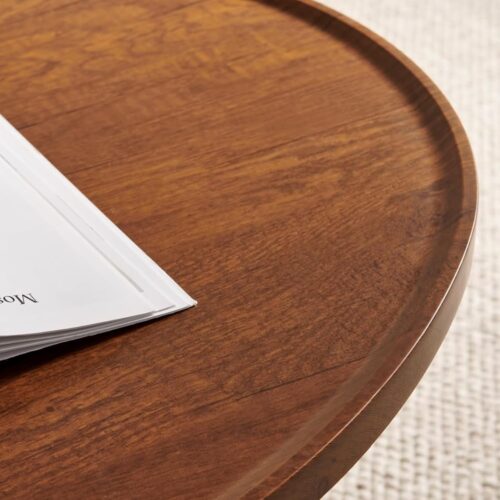 5 Modern Coffee Table for Living Room, Mid-Century Oval Wood Coffee Table, Double Layer Center Table for Small Space, D47xW23.6xH15, Espresso