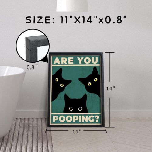 5 Framed Bathroom Wall Art Black Cat Are You Pooping Funny Bathroom Wall Decor Hanging Sign for Vintage Home Farmhouse Bathroom Decor (Black, 11"x14")