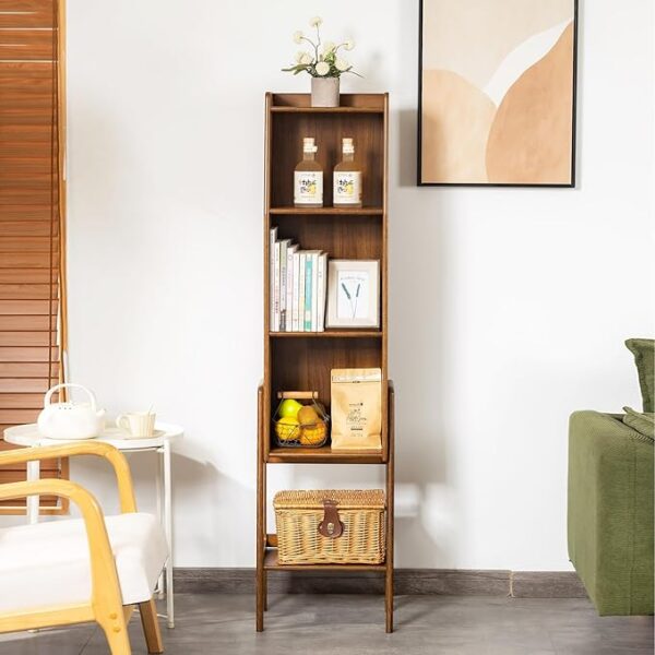 Modern End Table, Natural Bamboo Nightstand with 3 Tier Storage, Open Shelf Side Table for Bedroom, Living Room, Walnut, Large 2