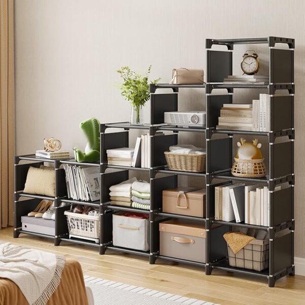 Book Shelf, 18 Cube Storage Organizer, DIY Tall Bookcases for Bedroom, Office, Living Room, Closet, 11.81" D x 47.21" W x 70.91" H, Black 2