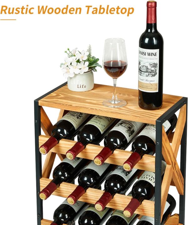20 Bottle Wine Rack Freestanding Floor with Wood Top,Wobble-Free 5 Tier Wine Display Storage Stand Shelf,Stackable Modular Wine Bottle Holder Rack for Kitchen,Cellar,Living Room 2