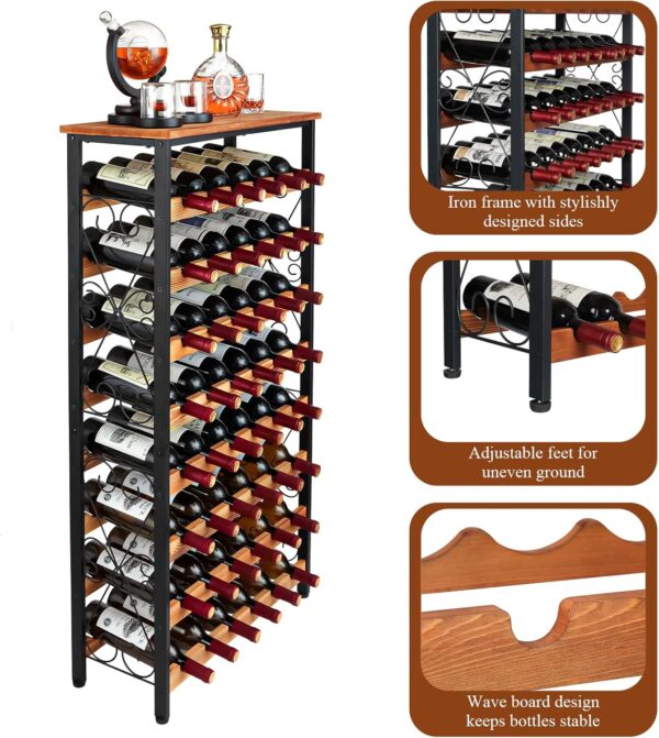 48 Bottles Wine Rack Freestanding Floor with Wood Top, 8 Tier Wine Bottle Holder, Wine Storage for Kitchen Pantry, Tall Wine Bar Stand Shelf Display 25.2''L X 10.7''W X 47.2''H 2