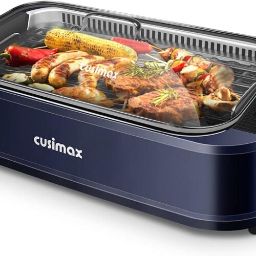 61Okxfo4QvL._AC_SL1100_ Indoor Grill Electric Grill CUSIMAX Smokeless Grill Portable Korean BBQ Grill with Turbo Smoke Extractor Technology, Non-stick Removable Grill Plate, Tempered Glass Lid, Great for Party(Single Plate)