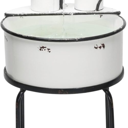 YHL168 Indoor/Outdoor Floor Antique Metal Sink Fountain, Vintage Water Fountain for Garden, 34", White