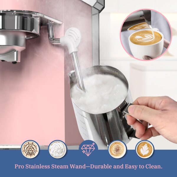 Professional Espresso Machine 20 Bar Espresso Maker CMEP01 with Milk Frother Steam Wand for Cappuccino and Latte (Pink) Gift for Coffee Lovers, Girl Friend, Daughter, Mom 5