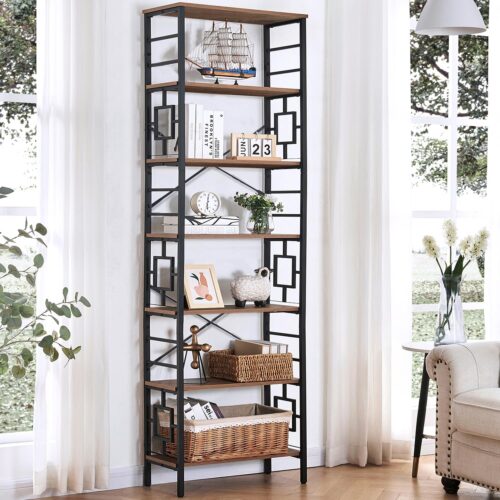 81reJsFFhbL._AC_SL1500_ Tall Bookshelf, 84 Inch Industrial Bookshelf with Metal Frame and Open Shelves, 7 Tier Metal Bookshelves and Bookcases, Rustic Tall Book Shelf for Office, Living Room and Bedroom, Brown