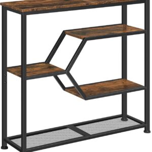 Console Table, 31.5'' Narrow Long Entryway Table, 5-Tier Thin Sofa Table with Open Storage Shelves, Foyer Table for Hallway, Entrance, Living Room, Bedroom, Rustic Brown and Black CTHR13101