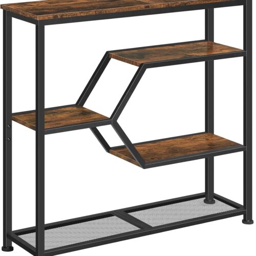 Console Table, 31.5'' Narrow Long Entryway Table, 5-Tier Thin Sofa Table with Open Storage Shelves, Foyer Table for Hallway, Entrance, Living Room, Bedroom, Rustic Brown and Black CTHR13101