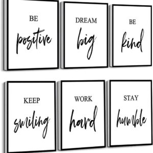 Inspirational Wall Art, Framed Motivational Canvas Wall Art Positive Quote for Living Room Bedroom Office, Stretched Ready to Hang (Set of 6, 8X10in, Framed)