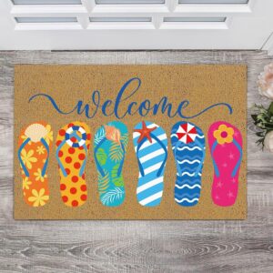 Summer Flip Flops Coir Doormat Flip Flop Welcome Doormat Indoor Outdoor Summer Door Rug Non Slip Front Door Mat for Porch Decor Gift, 30 x 17 Inch