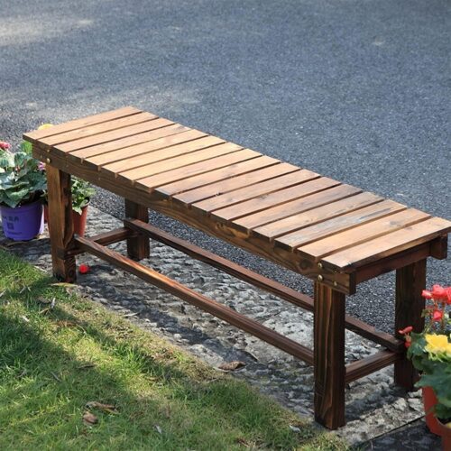 Outdoor Garden Bench, Weatherproof 2-Person Patio Bench Backless Wood Bench, No Fading and Anti-Corrosion Benches for Front Porch Park Backyard Entryway (Brown, 90cm/35.4'')