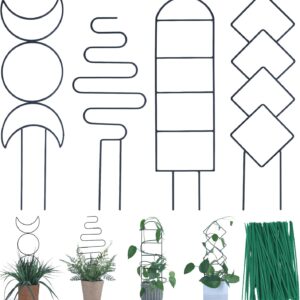 Indoor Plant Trellis for Climbing Plants, 16inch Small Garden Metal Trellis for Potted Plants Outdoor with Different Patterns for Vine Ivy Flower Plant Support 4 Pack