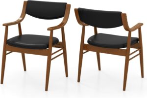 Wooden Dining Chairs Set of 2, PU Leather Upholstered Kitchen Chairs w/Padded Seat & Back, Rubber Wood Frame, Comfy Modern Armchairs, Mid-Century Side Chairs for Home, Living Room