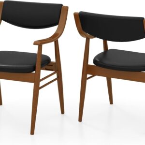 Wooden Dining Chairs Set of 2, PU Leather Upholstered Kitchen Chairs w/Padded Seat & Back, Rubber Wood Frame, Comfy Modern Armchairs, Mid-Century Side Chairs for Home, Living Room