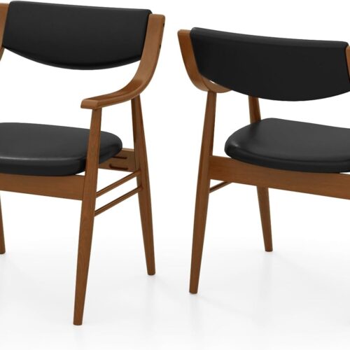 Wooden Dining Chairs Set of 2, PU Leather Upholstered Kitchen Chairs w/Padded Seat & Back, Rubber Wood Frame, Comfy Modern Armchairs, Mid-Century Side Chairs for Home, Living Room