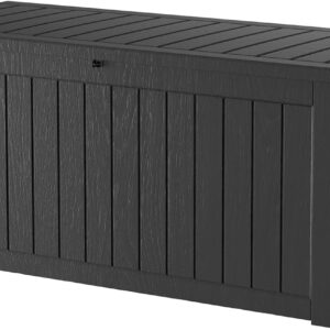 230 Gallon Lockable Resin Deck Box, Waterproof & UV-Resistant Outdoor Storage Box for Outdoor Cushion Storage and Delivery Storage Box, Black