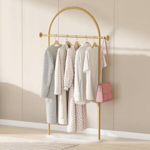 Modern Arched Metal Garment Rack with Nano-Gold Coating & Marble Base, Tool-Free Assembly for Bedroom Living Room