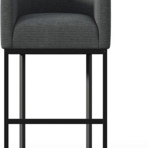 26 Inch Kitchen Island Stools,Bar Stool Covers with Backs,Island Chairs,Modern Bar Stools with Metal Legs (Fabric Dark Gray+Black, 1)