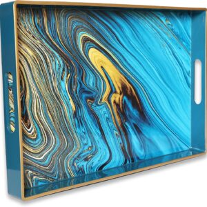 Serving Tray, Marble Decorative Tray Plastic Rectangular Coffee Table Tray for Living Room, Storage, Kitchen, Ottoman, Bathroom Decor. 15.6” X 10.2" LJRE