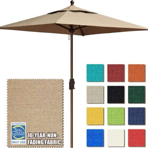 USA 10-Year-Non-Fading 6x6Ft Square Market Umbrella Patio Outdoor Table Umbrella with Ventilation, Heather Beige