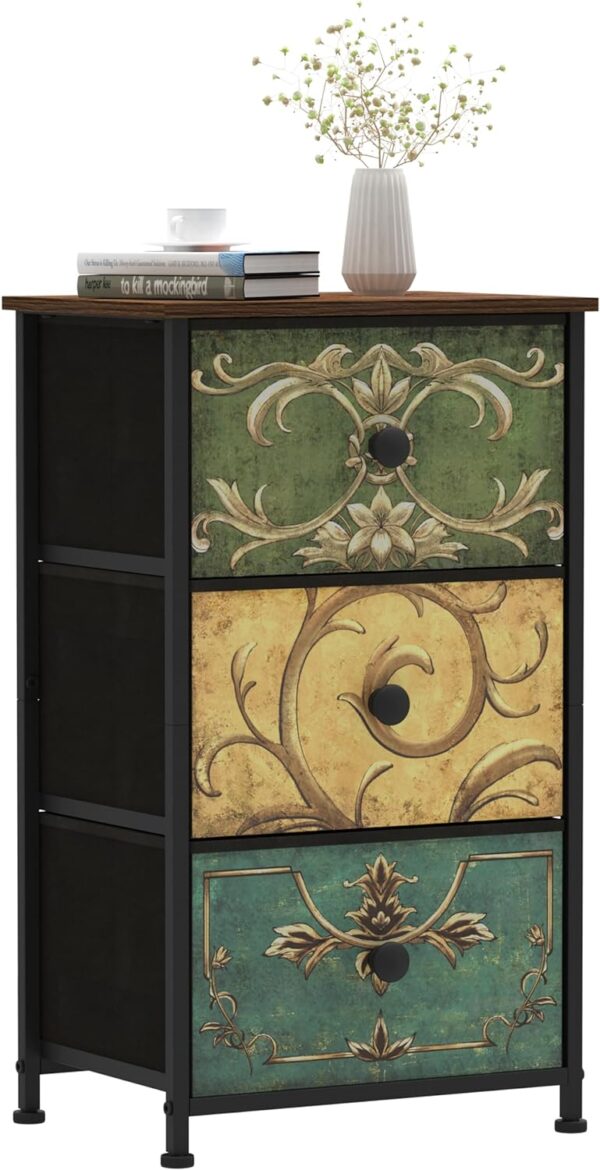 Small Dresser for Bedroom with Retro Flower Narrow Drawers Slim Chest of Drawers Skinny Nightstand Sofa End Table for Living Room Entryway Closet Storage (Multi, 3 Drawers) 1