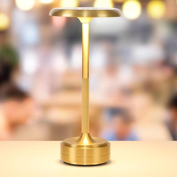 Portable Dimming Wireless Battery Operated Lamp, Rechargeable Cordless LED Table Lamps ,3-Levels Touch Sensor Light ,Nightstand Lamp/Bar/Restaurant Table/Outdoor/Coffee/Night Light (Gold) 1