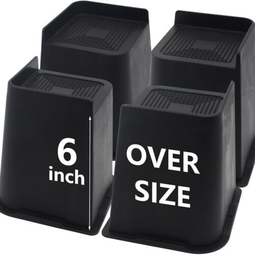 4 Pack Oversized Bed Risers 6 inch Heavy Duty, Furniture Risers, Black Bed Lifts Risers for Table, Sofa, Chair, Couch, Desk, Bed Frame Risers Supports Up to 6,500 Lbs