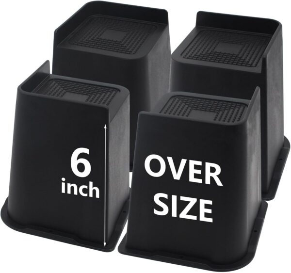 4 Pack Oversized Bed Risers 6 inch Heavy Duty, Furniture Risers, Black Bed Lifts Risers for Table, Sofa, Chair, Couch, Desk, Bed Frame Risers Supports Up to 6,500 Lbs 1