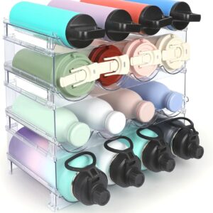 Water Bottle Organizer - 4 Pack Clear Stackable Bottle Storage Rack and Wine Rack for Stanley Yeti Bottle and Other Tumbler Organizer for Kitchen Cabinets, 4 Tier Hold 16