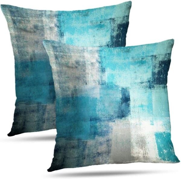 Set of 2 Turquoise and Grey Art Artwork Contemporary Decorative Gray Home Decorative Throw Pillow Covers Cushion Covers for Bedroom Sofa Living Room 18X18 Inches 1