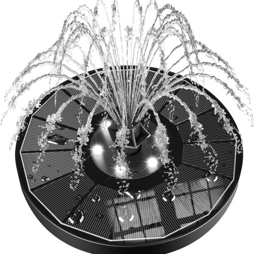 Solar Water Fountain Upgraded 100% Glass Panel, 3.5W Solar Powered Fountains Built-in 2000 Battery with 7 Nozzle & 4 Fixer, Solar Fountain Pump for Bird Baths, Pond, Outdoor (White)