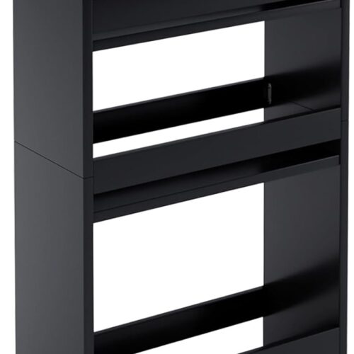 Rolling Storage Cart 4-Tier Black Kitchen Cart with Wheels, Slim Storage Cart with Handle Slide Out Utility Cart Shelving Unit Organizer Trolley for Laundry Narrow Places Bathroom Small Corner