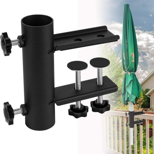Patio Umbrella Clamp, Umbrella Clamp Stand Holder, Heavy Duty Metal Outdoor Umbrella Clamp Bracket Mount to Deck, Railing, Bleachers, Fence, Benches, Outdoor Courtyard (Black)