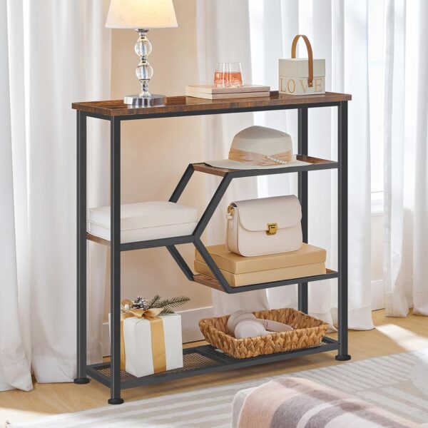 Console Table, 31.5'' Narrow Long Entryway Table, 5-Tier Thin Sofa Table with Open Storage Shelves, Foyer Table for Hallway, Entrance, Living Room, Bedroom, Rustic Brown and Black CTHR13101 4