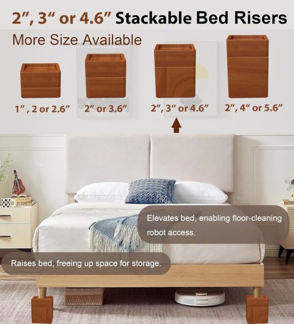 Wood Bed Furniture Risers 2, 3 or 4.6 Inch, Solid Pine Wood Furniture Risers: Enhance Durability, Comfort, and Style with Effortless Installation and Added Functionality 2