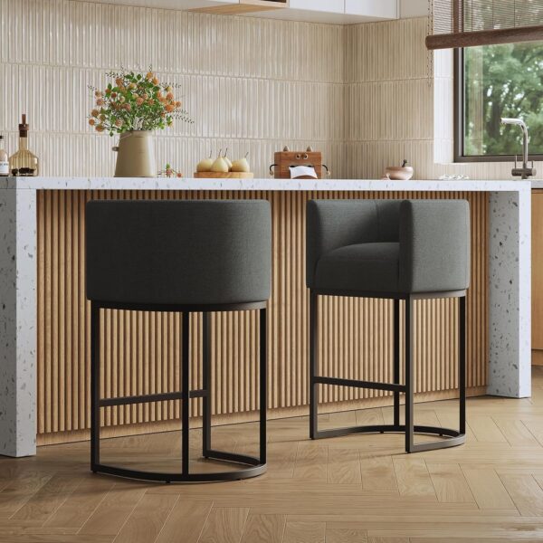 26 Inch Kitchen Island Stools,Bar Stool Covers with Backs,Island Chairs,Modern Bar Stools with Metal Legs (Fabric Dark Gray+Black, 1) 5