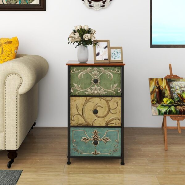 Small Dresser for Bedroom with Retro Flower Narrow Drawers Slim Chest of Drawers Skinny Nightstand Sofa End Table for Living Room Entryway Closet Storage (Multi, 3 Drawers) 5