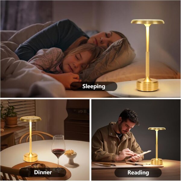 Portable Dimming Wireless Battery Operated Lamp, Rechargeable Cordless LED Table Lamps ,3-Levels Touch Sensor Light ,Nightstand Lamp/Bar/Restaurant Table/Outdoor/Coffee/Night Light (Gold) 4