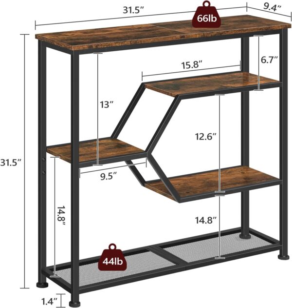 Console Table, 31.5'' Narrow Long Entryway Table, 5-Tier Thin Sofa Table with Open Storage Shelves, Foyer Table for Hallway, Entrance, Living Room, Bedroom, Rustic Brown and Black CTHR13101 3
